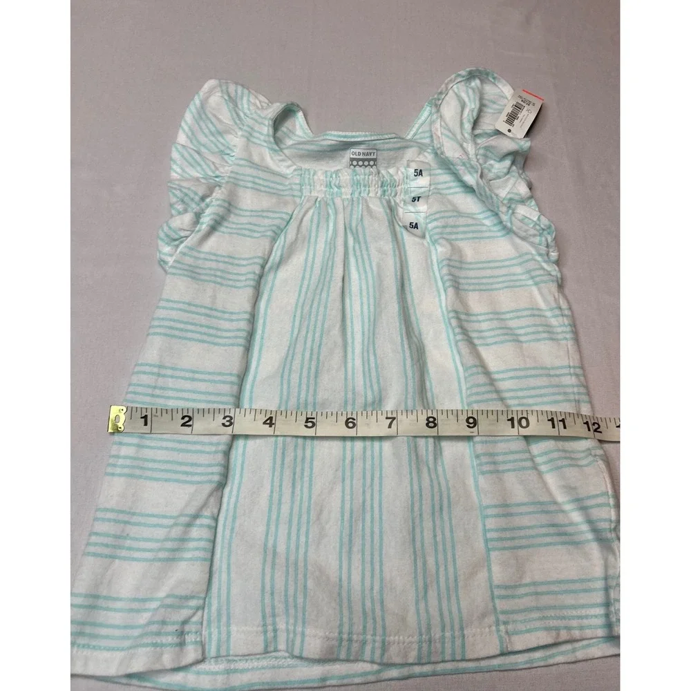 Old Navy Girls 5T Striped Flutter Sleeve Smocked Top Teal White NWT